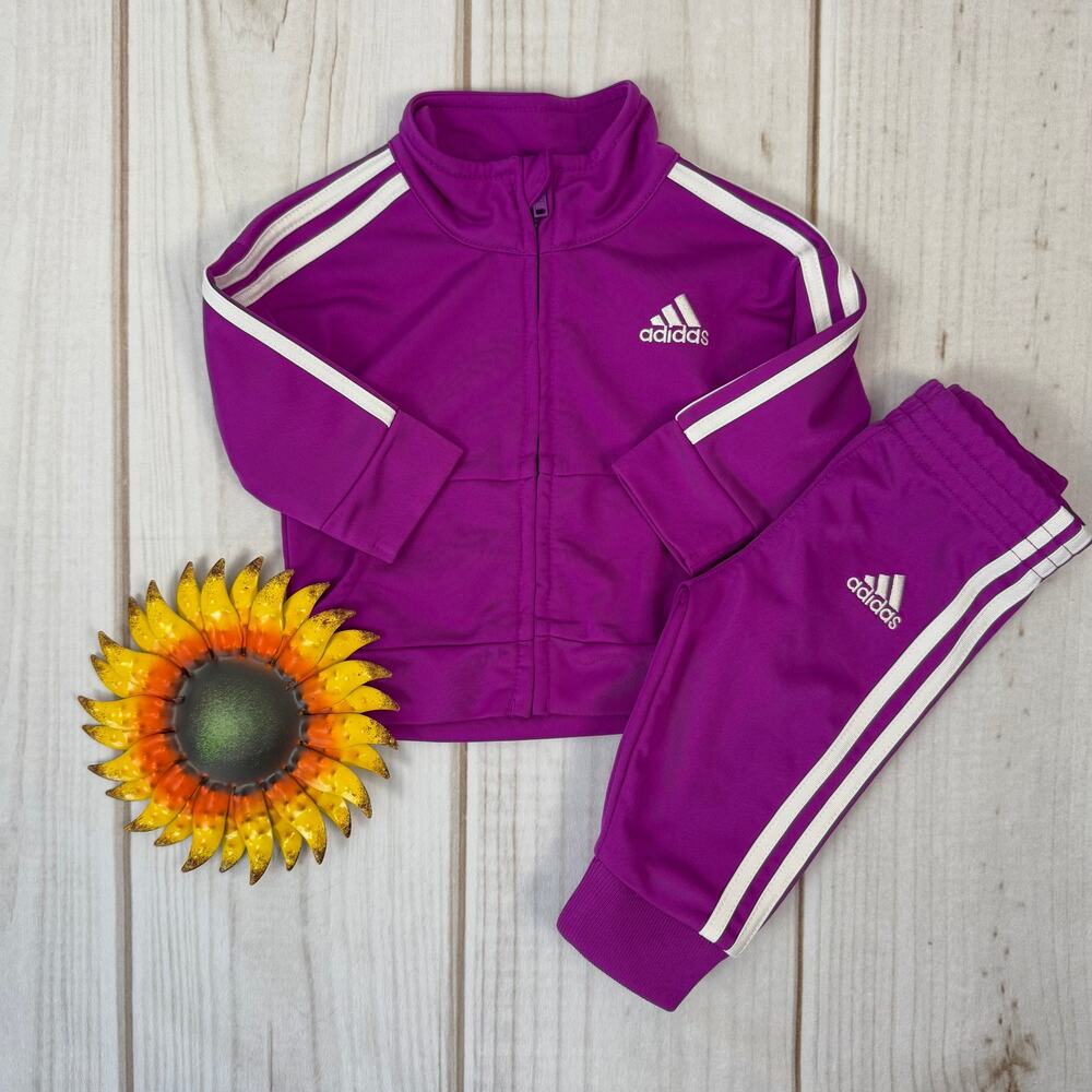 Adidas Tracksuit Set 3M Purple White 3‎ Stripes Infant Baby Girl Outfit